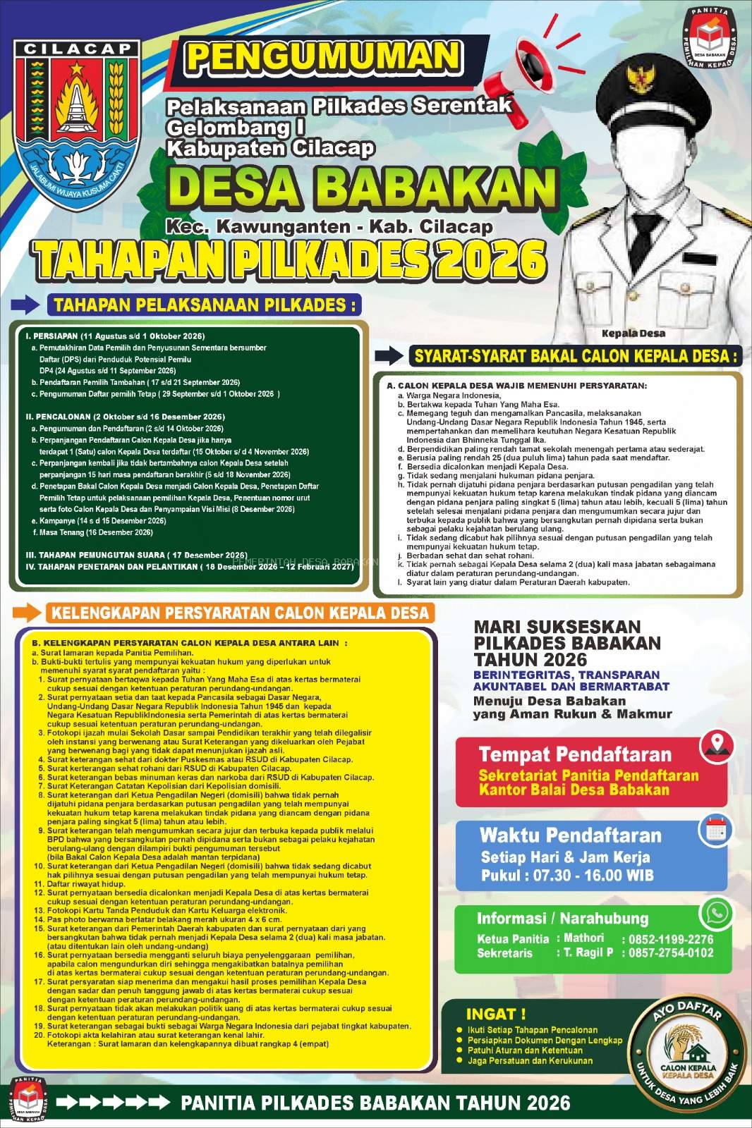 PENGUMUMAN TAHAPAN PILKADES SERENTAK 2026-2027 DESA BABAKAN KECAMATAN KAWUNGANTEN KABUPATEN CILACAP